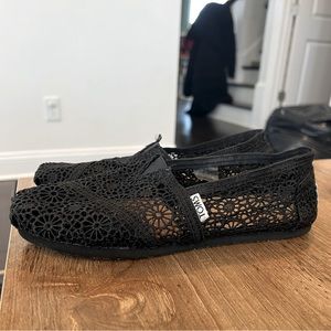 Tom slip on - black lace flats- gently worn , no imperfections